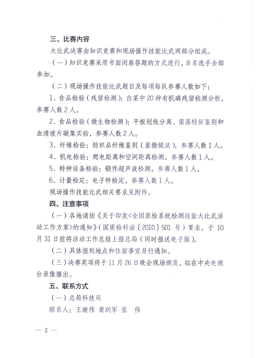 國家質(zhì)量監(jiān)督檢驗(yàn)檢疫總局《關(guān)于舉辦全國質(zhì)檢系統(tǒng)檢測(cè)技能大比武決賽的通知》